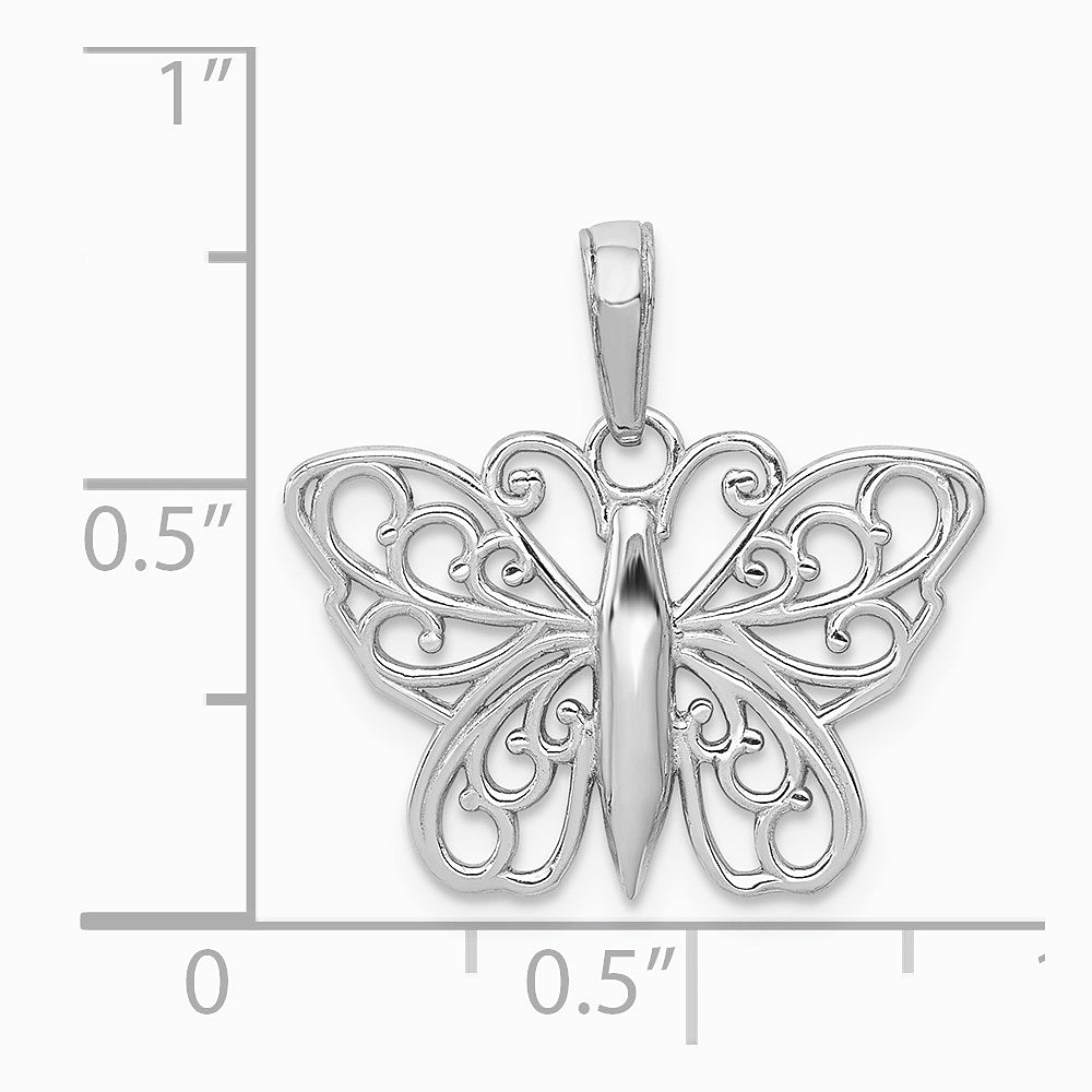 14K White Gold Filigree Butterfly Charm - Product Photo