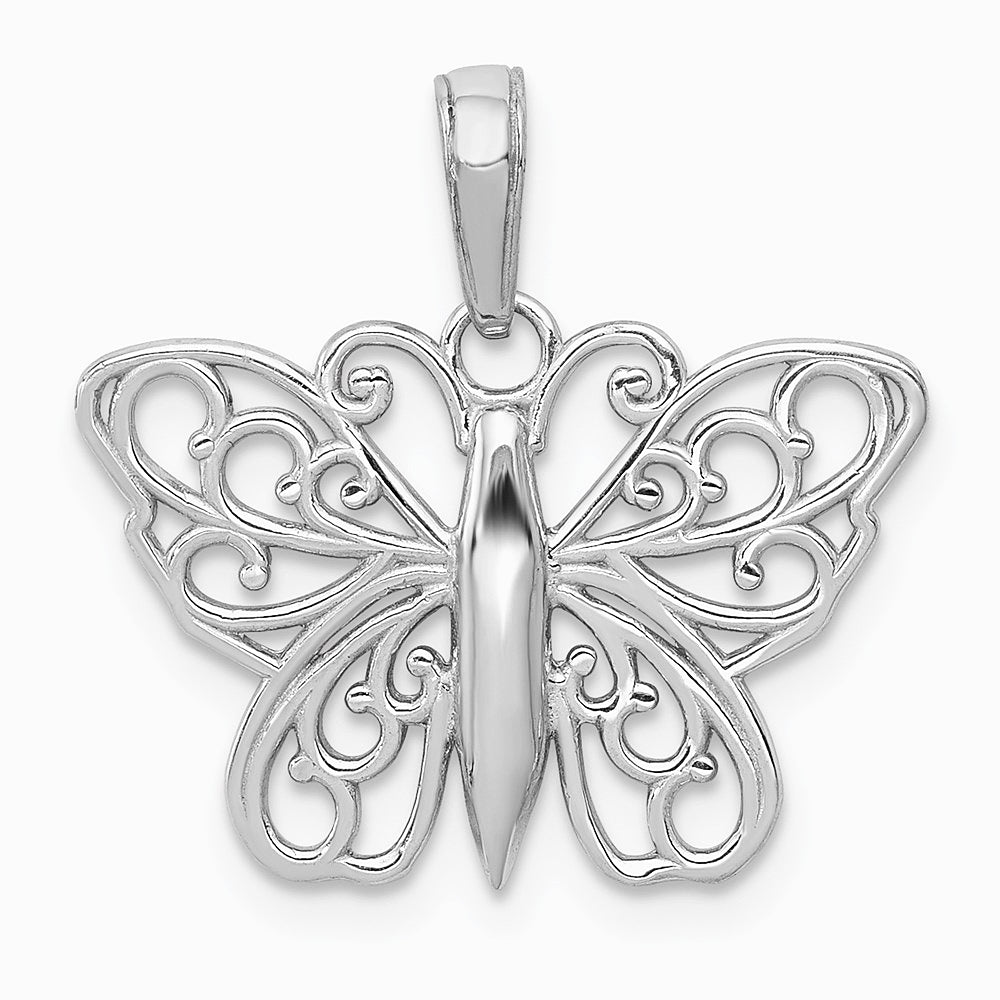 14K White Gold Filigree Butterfly Charm
