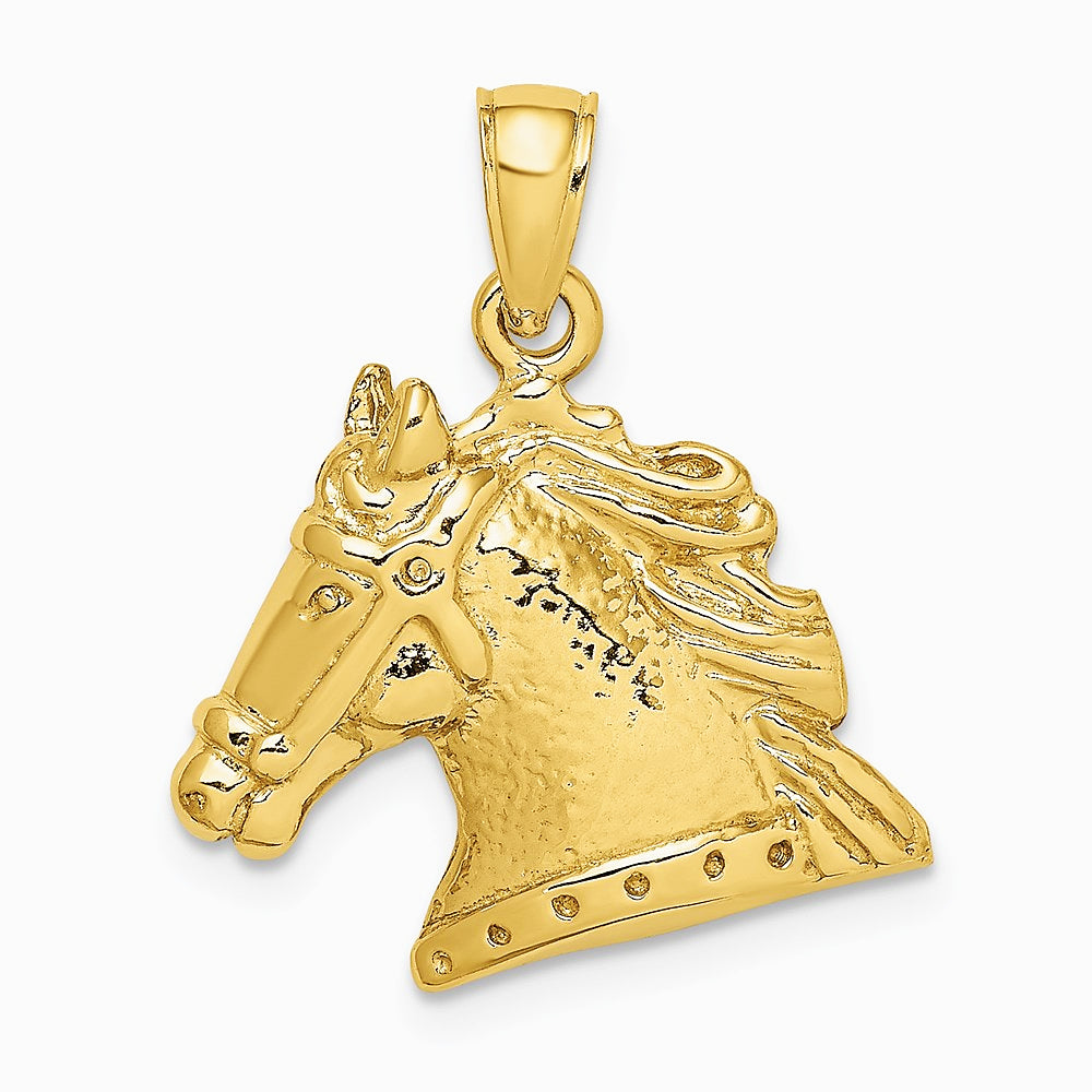 10K / 14K Yellow Gold Textured Horse Head Charm - Product Photo