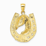 10K / 14K Yellow Gold Polished and Engraved Horse Head In Shoe Charm - Product Photo