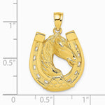 10K / 14K Yellow Gold Polished and Engraved Horse Head In Shoe Charm - Product Photo