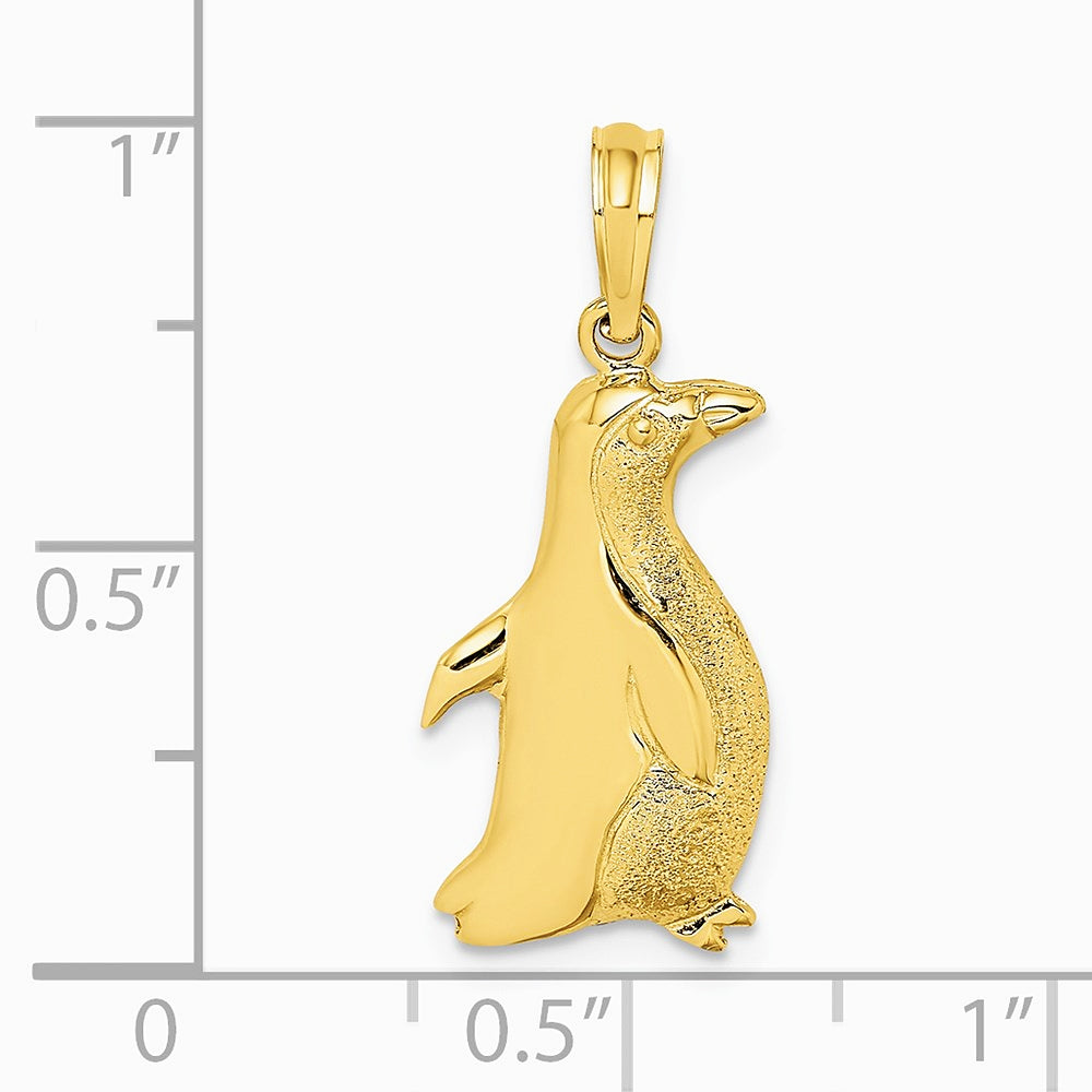 10K / 14K Yellow Gold 2-D Polished and Engraved Penguin Charm - Product Photo