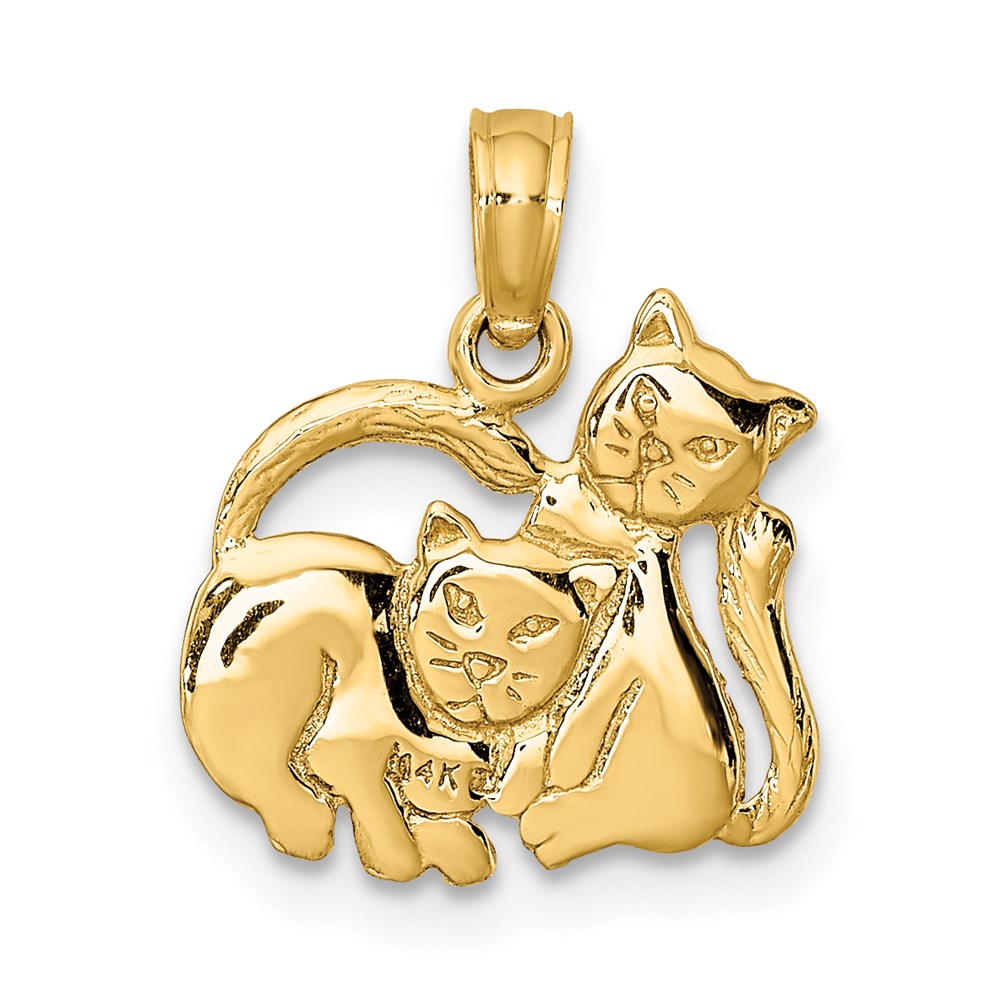 10K / 14K Yellow Gold 3-D Polished Two Kittens Charm - Product Photo