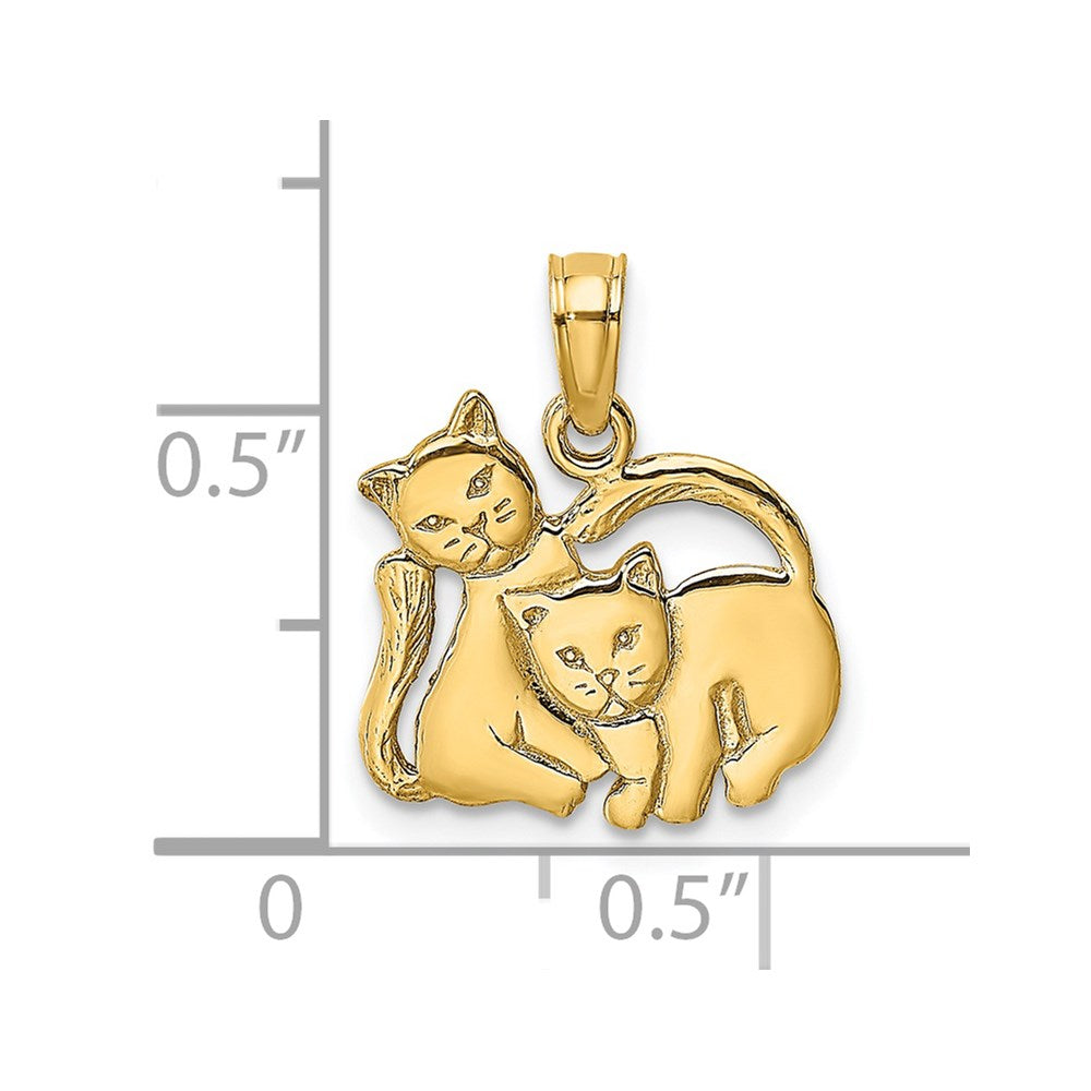 10K / 14K Yellow Gold 3-D Polished Two Kittens Charm - Product Photo
