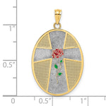 14K Yellow & Rhodium w/ Rhodium Enamel Rose Serenity Prayer Oval Disc Charm - Product Photo