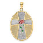 14K Yellow & Rhodium w/ Rhodium Enamel Rose Serenity Prayer Oval Disc Charm - Product Photo