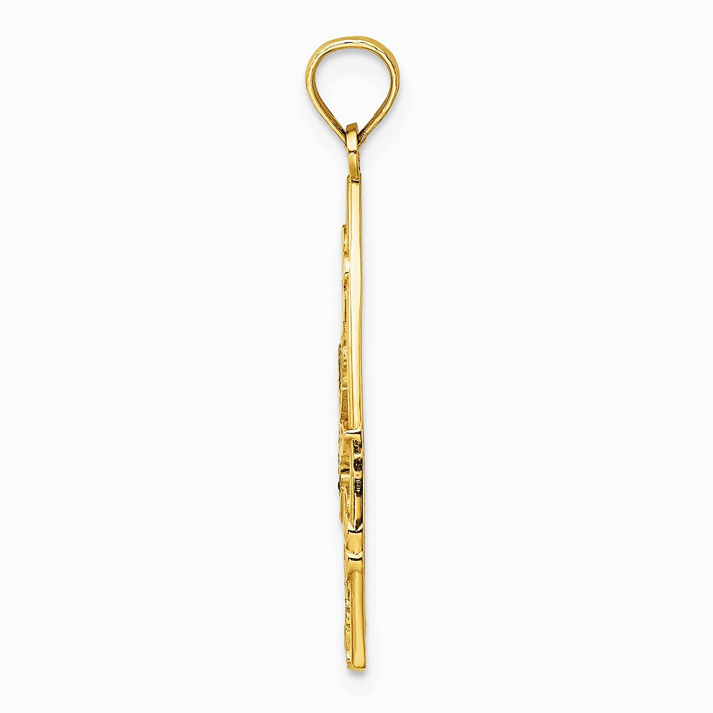 14K Yellow Gold Enamel Dragonfly and Flowers Triangle Charm - Product Photo