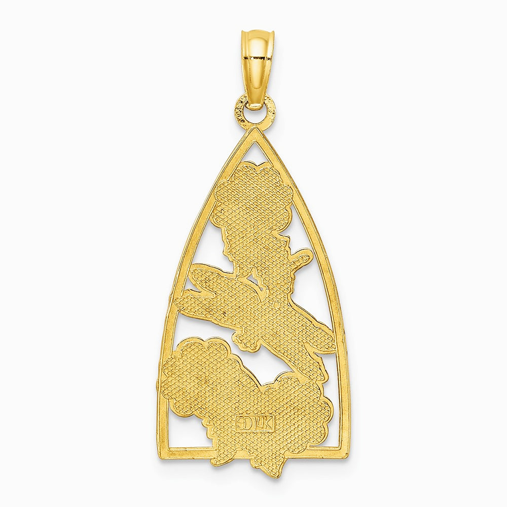 14K Yellow Gold Enamel Dragonfly and Flowers Triangle Charm - Product Photo