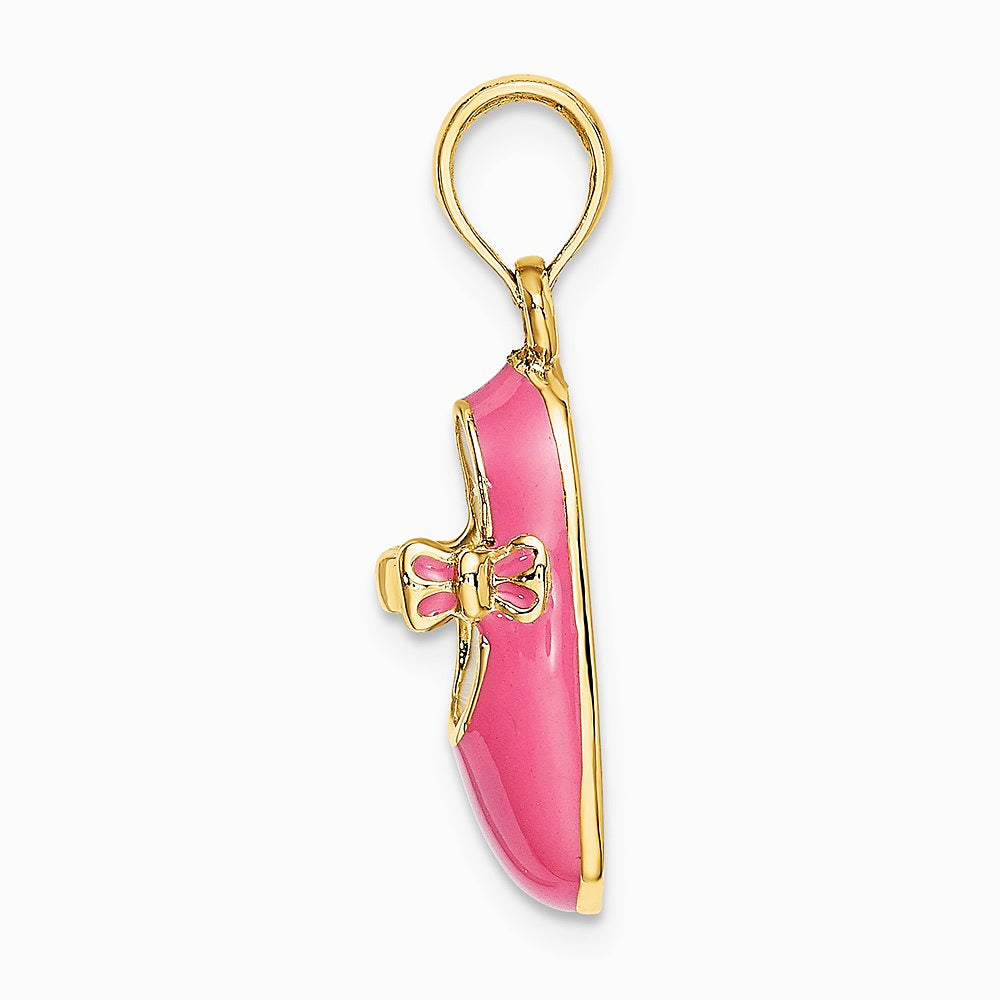 14K Yellow Gold 3-D w/ Pink Enamel Baby Shoe Charm - Product Photo
