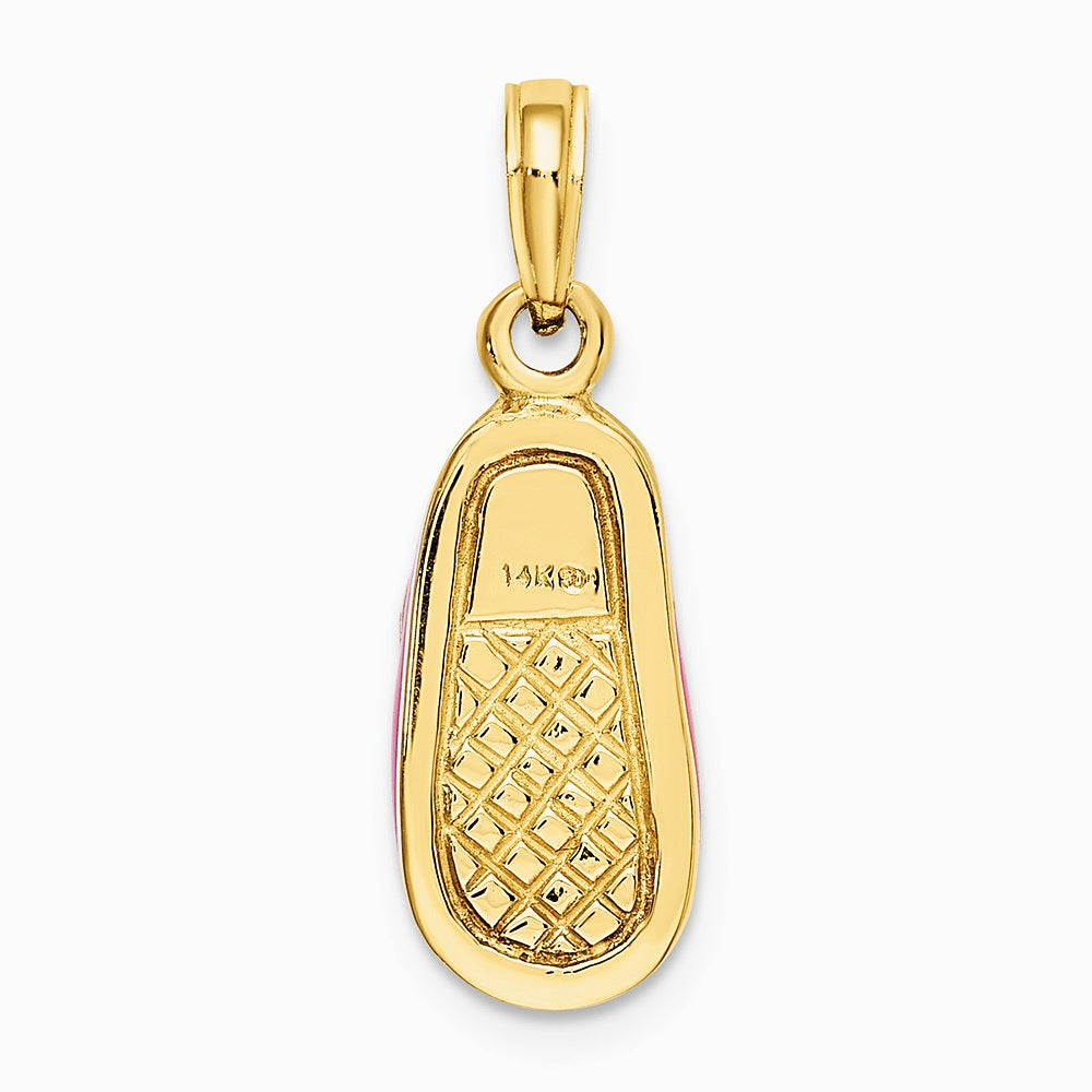 14K Yellow Gold 3-D w/ Pink Enamel Baby Shoe Charm - Product Photo