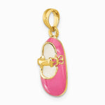 14K Yellow Gold 3-D w/ Pink Enamel Baby Shoe Charm - Product Photo