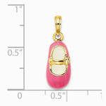 14K Yellow Gold 3-D w/ Pink Enamel Baby Shoe Charm - Product Photo