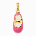 14K Yellow Gold 3-D w/ Pink Enamel Baby Shoe Charm - Product Photo