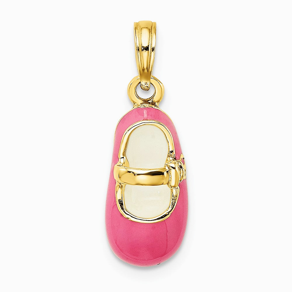 14K Yellow Gold 3-D w/ Pink Enamel Baby Shoe Charm - Product Photo