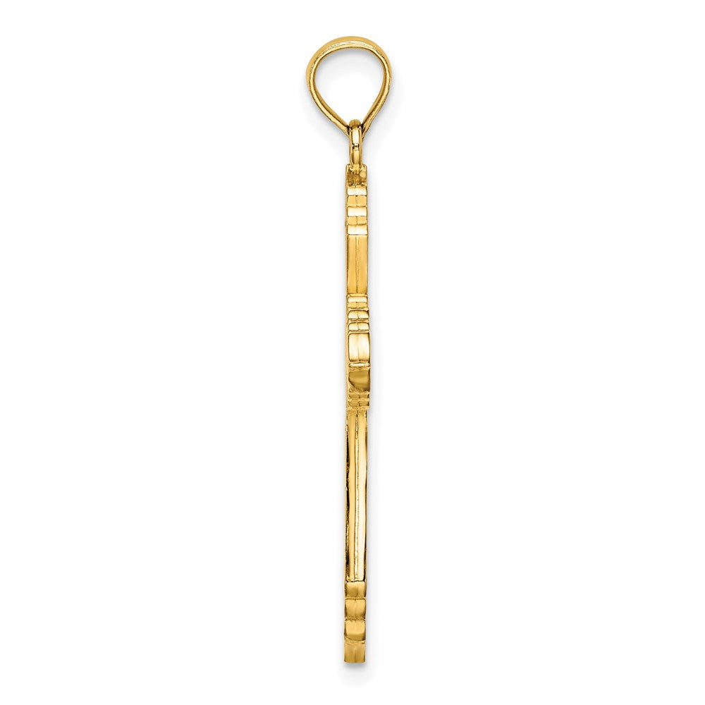 14K Yellow Gold 3-D W/ Pink and White Enamel Cross Charm - Product Photo
