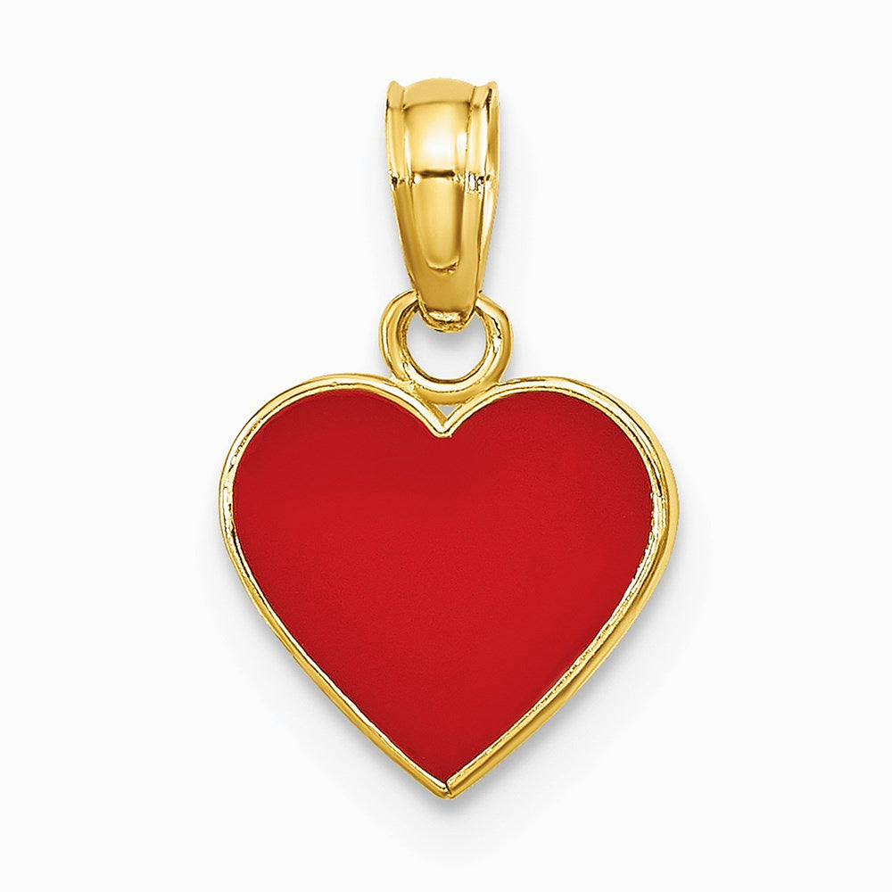 14K Yellow Gold Polished Enameled Heart Pendant - Product Photo