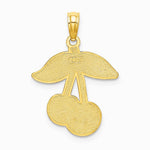 14K Yellow Gold Cherries With Enamel Leaf Charm - Product Photo