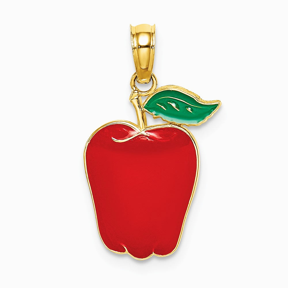 14K Yellow Gold Enamel Red Delicious Apple W/Stem and Leaf Charm - Product Photo