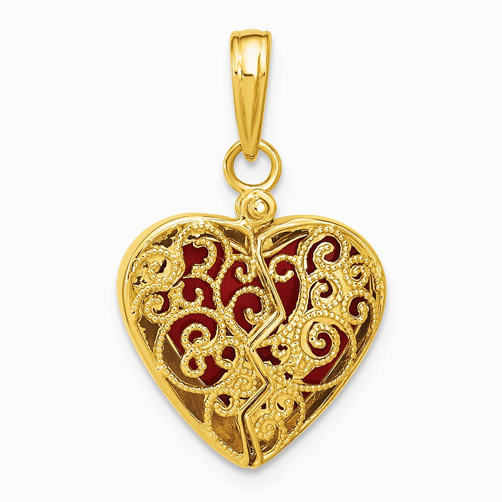 10K / 14K Yellow Gold 3-D Reversible Heart Opens Charm - Product Photo