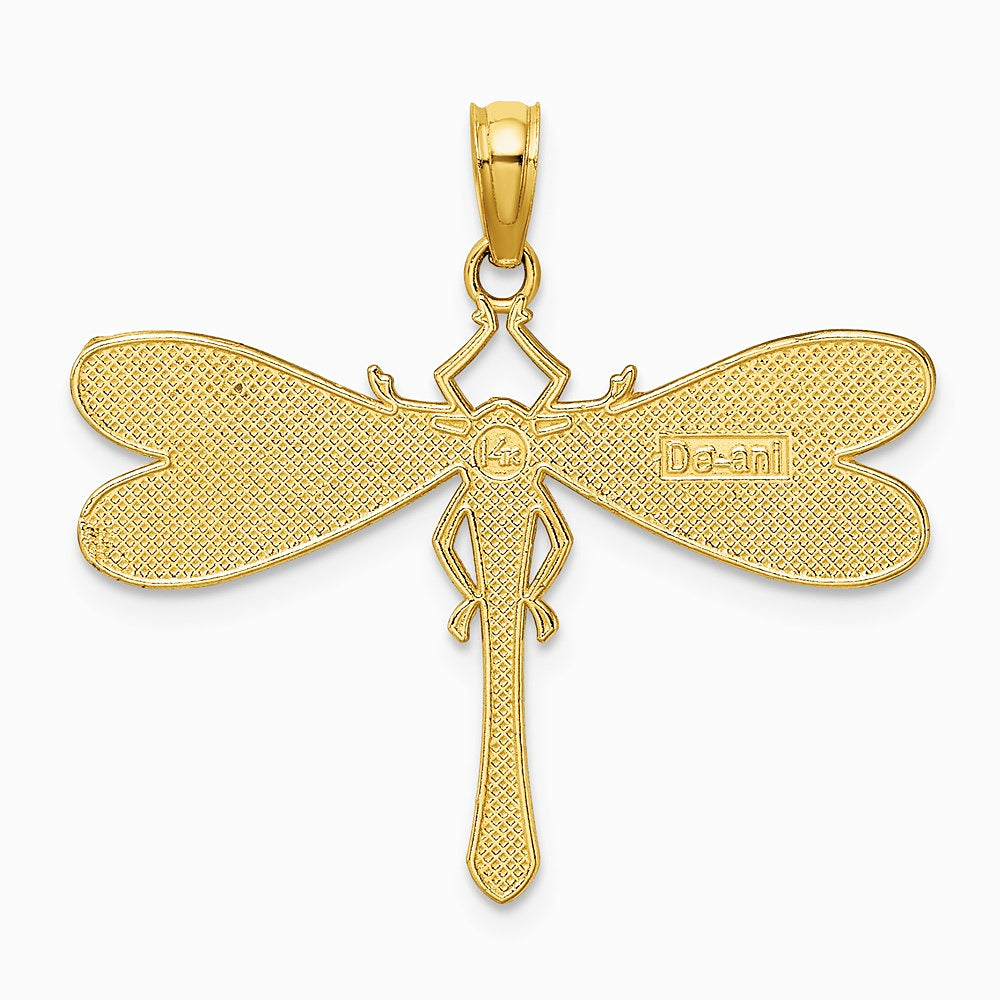 14K Yellow Gold Multi Color Enamel Dragonfly Charm - Product Photo