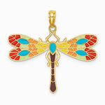 14K Yellow Gold Multi Color Enamel Dragonfly Charm - Product Photo