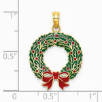 10K / 14K Yellow Gold Enamel Christmas Wreath Charm - Product Photo