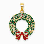 10K / 14K Yellow Gold Enamel Christmas Wreath Charm - Product Photo