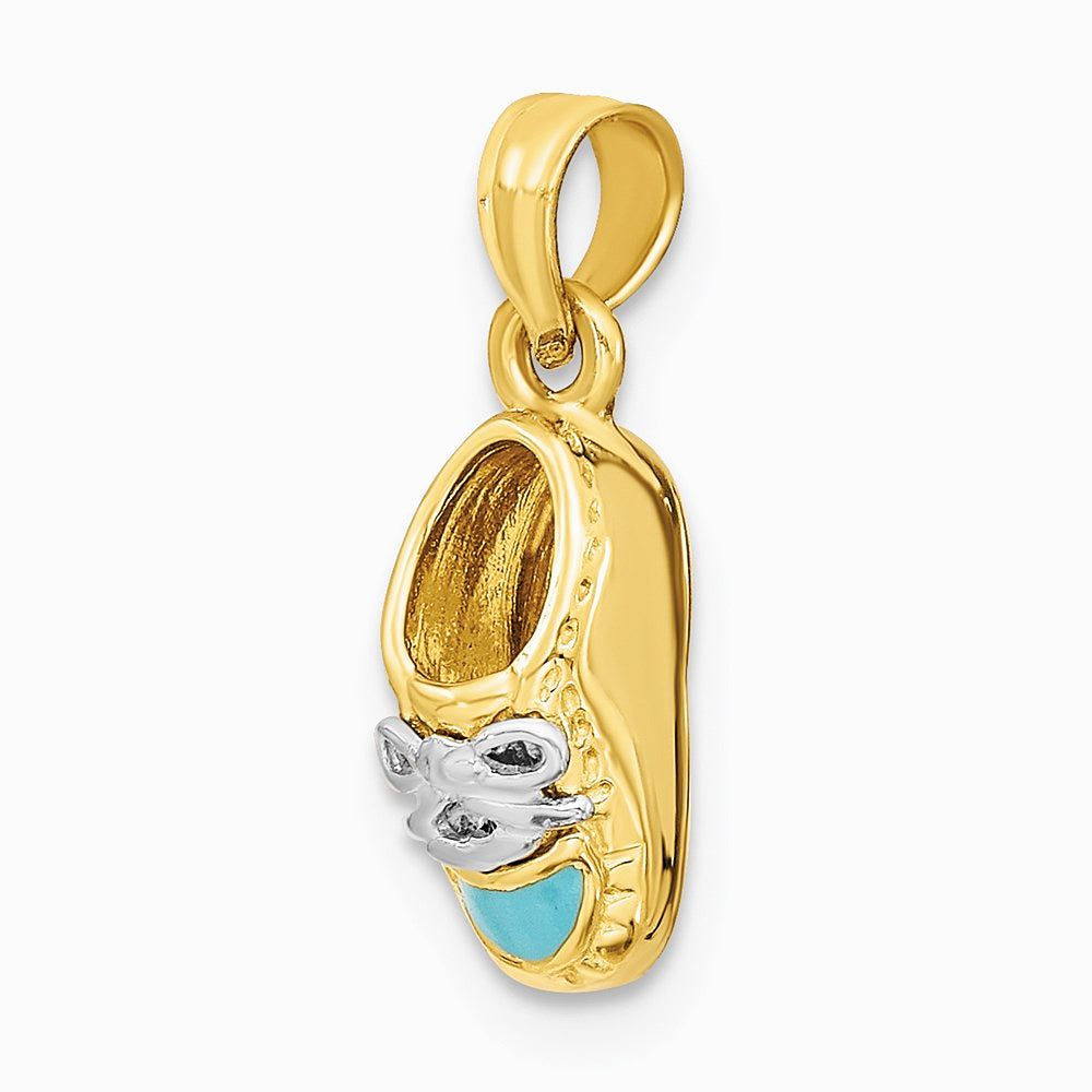 10K / 14K Yellow with Rhodium with Rhodium 3-D Light Blue Enamel Baby Shoe Charm - Product Photo