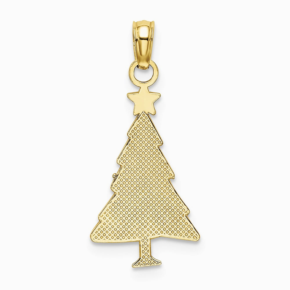 10K / 14K Yellow Gold Enamel Green Christmas Tree W/ Red Star Charm - Product Photo