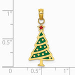 10K / 14K Yellow Gold Enamel Green Christmas Tree W/ Red Star Charm - Product Photo