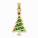 10K / 14K Yellow Gold Enamel Green Christmas Tree W/ Red Star Charm - Product Photo