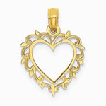 10K / 14K Yellow Gold Heart w/ Lace Trim Charm - Product Photo