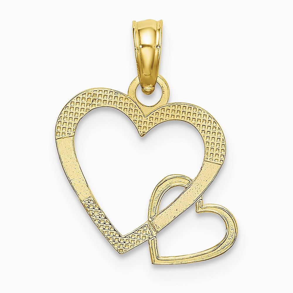 10K / 14K Yellow Gold Flat Two Hearts Intertwined Charm - Product Photo