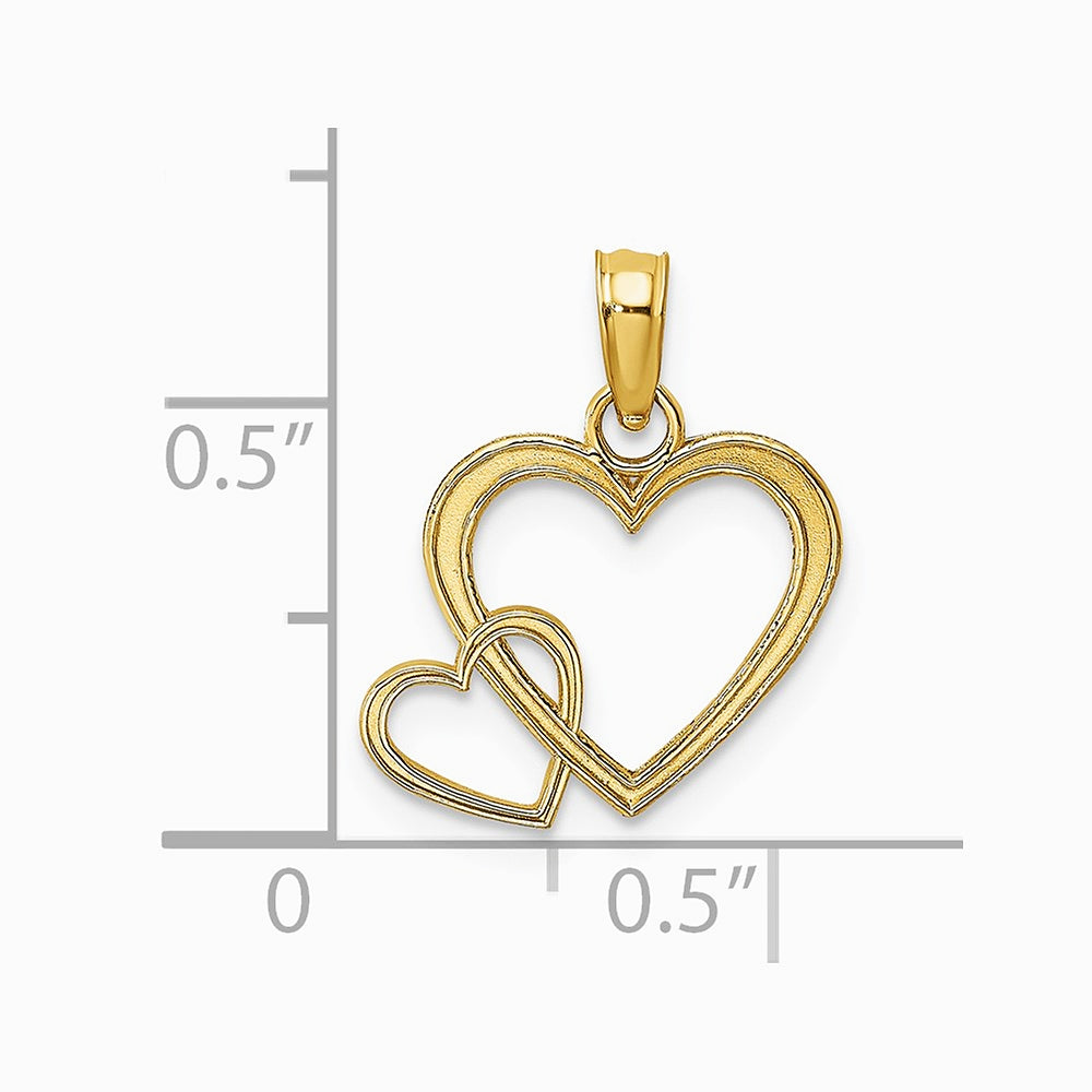 10K / 14K Yellow Gold Flat Two Hearts Intertwined Charm - Product Photo