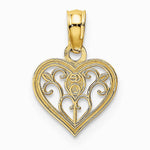 14K Yellow Gold Polished Filigree Heart Pendant - Product Photo