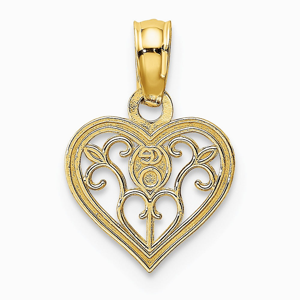 14K Yellow Gold Polished Filigree Heart Pendant - Product Photo
