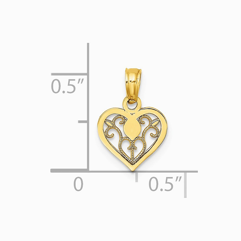14K Yellow Gold Polished Filigree Heart Pendant - Product Photo