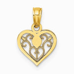 14K Yellow Gold Polished Filigree Heart Pendant - Product Photo