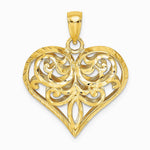14K Yellow Gold 3-D Diamond-cut Filigree Puffed Heart Charm - Product Photo