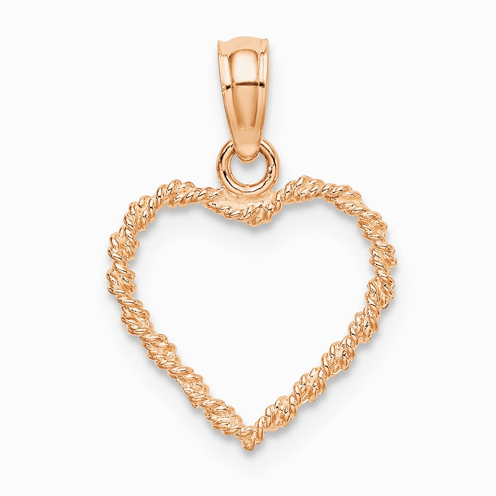 10K / 14K Rose Gold 3D Polished Rope Heart Pendant - Product Photo