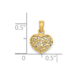 10K / 14K Yellow Gold 3-D and Diamond-Cut Mini Puffed Heart Charm - Product Photo