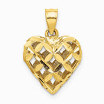 10K / 14K Yellow Gold 3-D Diamond-cut Filigree Puffed Heart Charm - Product Photo