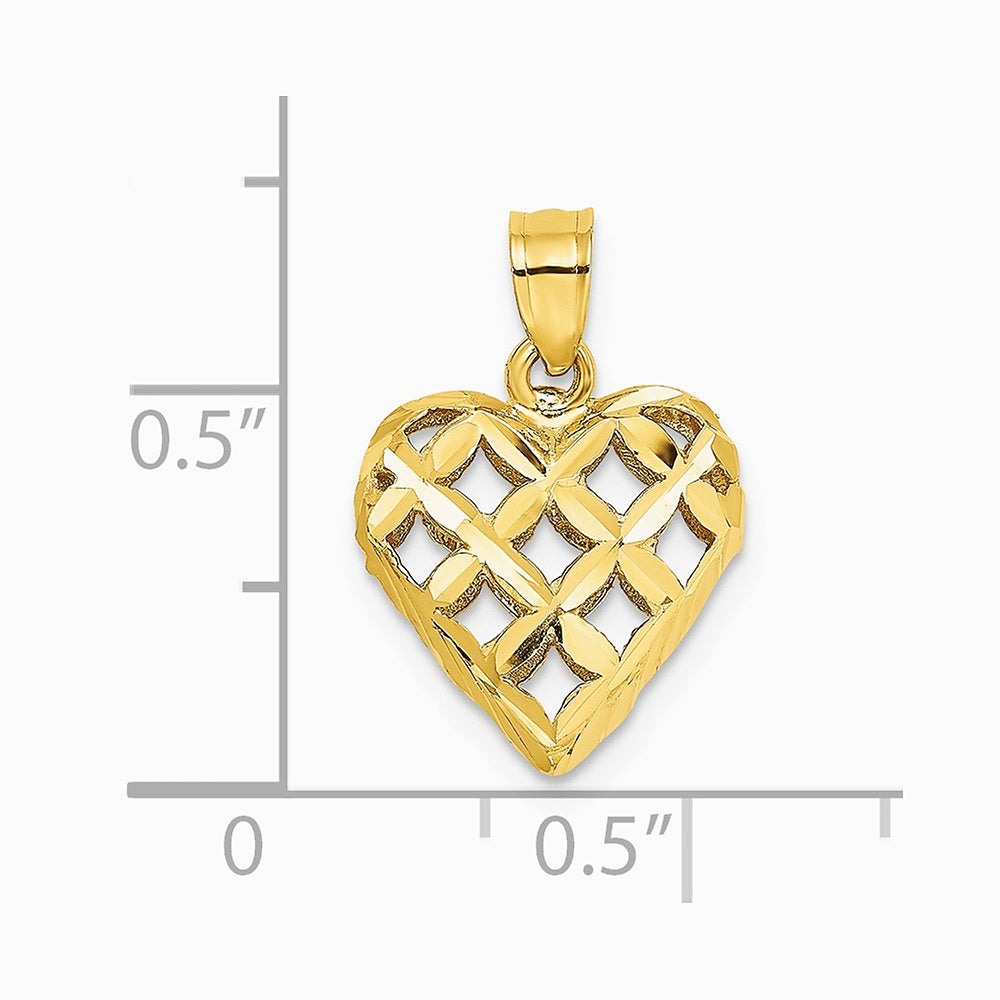 10K / 14K Yellow Gold 3-D Diamond-cut Filigree Puffed Heart Charm - Product Photo