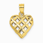 10K / 14K Yellow Gold 3-D Diamond-cut Filigree Puffed Heart Charm - Product Photo