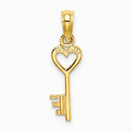 10K / 14K Yellow Gold Key w/ Heart Charm - Product Photo