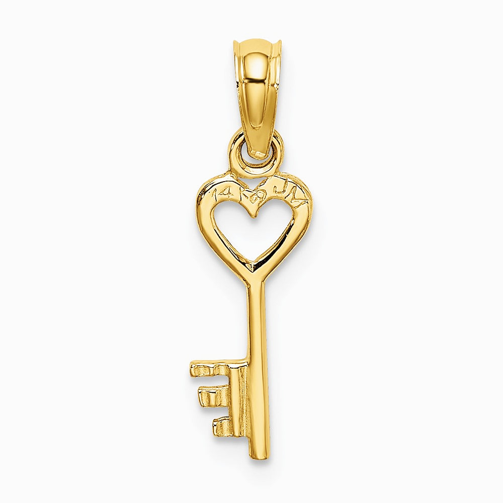 10K / 14K Yellow Gold Key w/ Heart Charm - Product Photo
