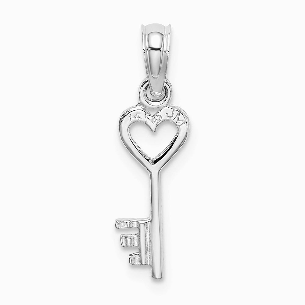 14K White Gold 3D Key w/ Heart Pendant - Product Photo