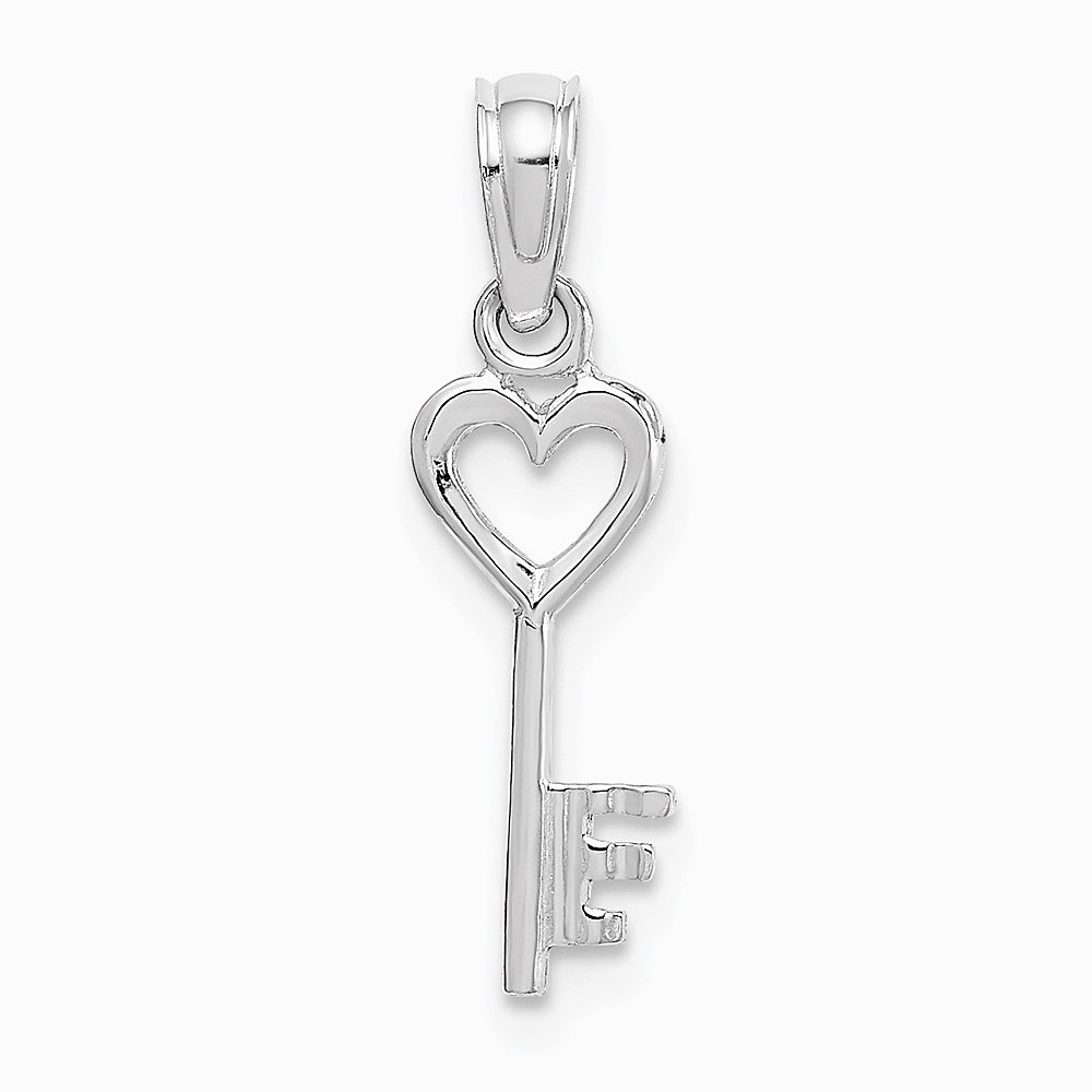 14K White Gold 3D Key w/ Heart Pendant - Product Photo