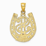 14K Yellow Gold Dollar Sign In Horseshoe Charm - Product Photo