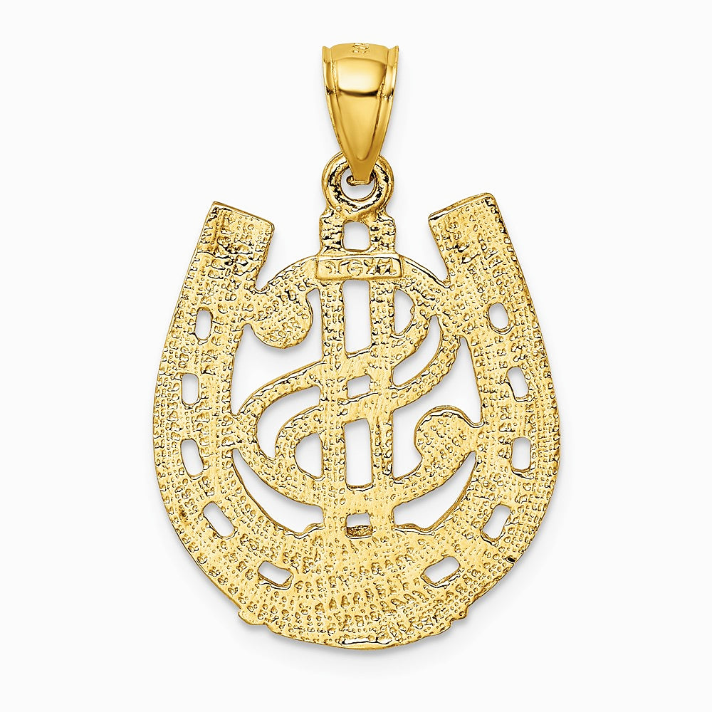 14K Yellow Gold Dollar Sign In Horseshoe Charm - Product Photo